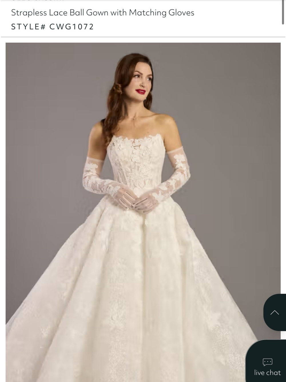 Strapless Lace Ball Gown Dress in Ivory with Matching Lace Gloves